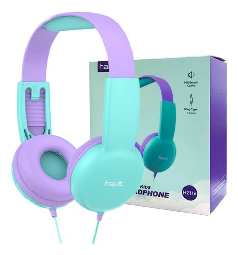 Auriculares Infantiles Havit H211d 3.5mm Verde Agua/violeta