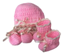 Comprar Conjunto Tejido De Gorro Escarpines Y Manoplas Para Bebés
