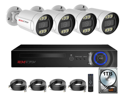 Kit De Videovigilancia 4 Cámara 8mp Poe Audio Color Nvr 1tb