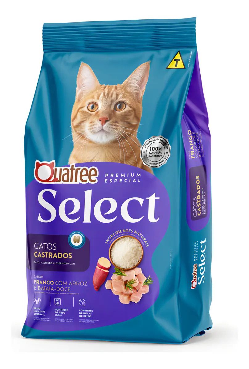 Ração Seca Quatree Select Frango Arroz Gatos Castrados 1 Kg