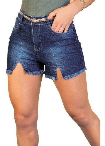 Short Jeans Feminino Com Elastano + Cinto Dourado Da Sawary 