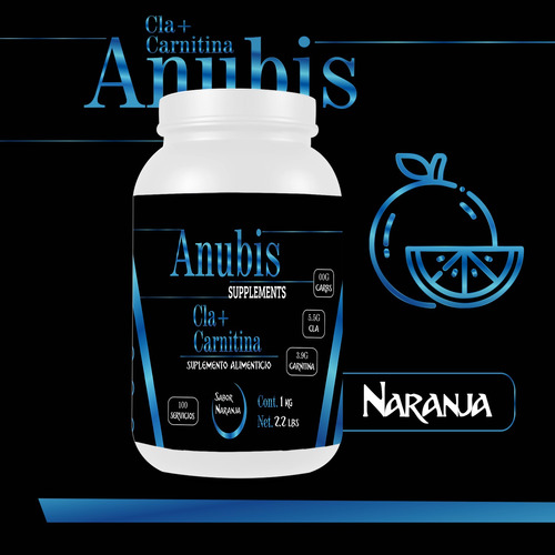 Cla + Carnitina 1kg Anubis 100 Servs Pre Entreno Sabores Naranja