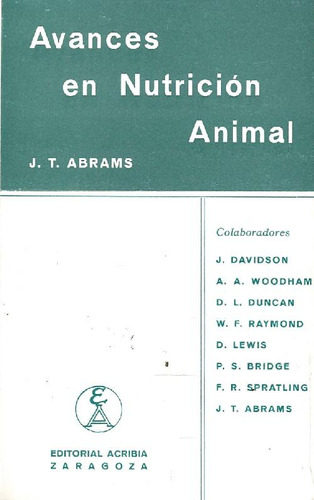 Libro Avances En Nutricion Animal De J.t. Abrams