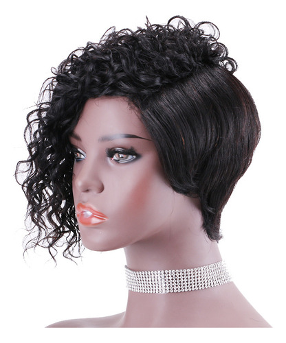 Peluca De Tumor Rizada Negra 100% Cabello Humano