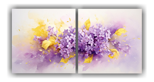 60x30cm Cuadros Modernos Flores Lilas Amarillo Morado Abstra