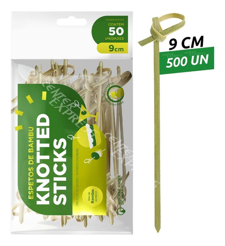 500un - Espeto Bambu Knotted Stick Nozinho Lanches E Bebidas