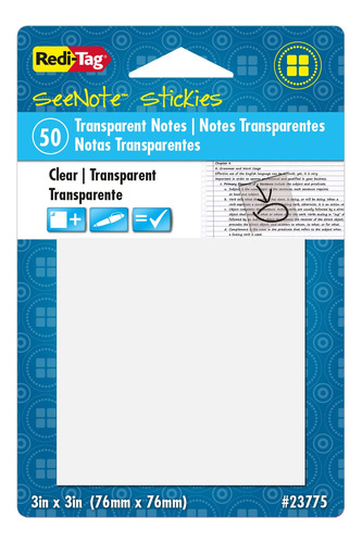 Notas Adhesivas Transparentes, Pack De 50, 3 X 3 Pulgadas