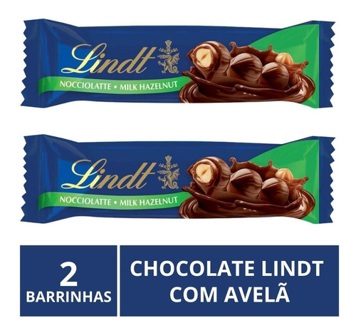 Chocolate Lindt Barra, Ao Leite C/ Avelã, 2 Barrinhas De 35g