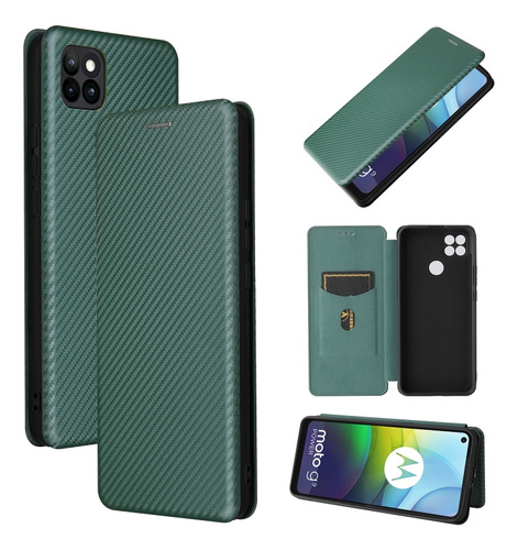 Funda Verde Con Textura De Fibra De Carbono Para Motorola Mo