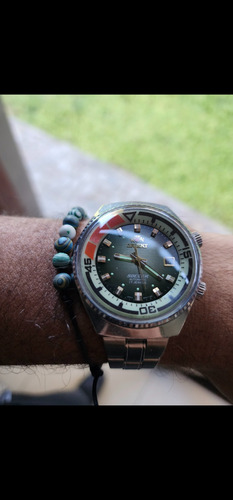 Antiguo Reloj Pulsera Orient King Diver Soccer Plateado Verde Claro Verde Musgo (Usado)