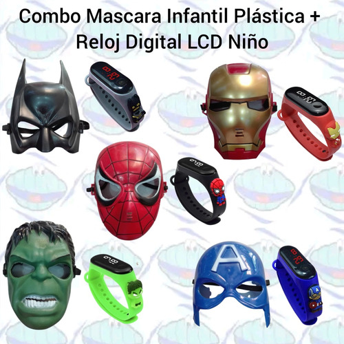 Combo Mascara Plástica Infantil + Reloj Digital Lcd Niños