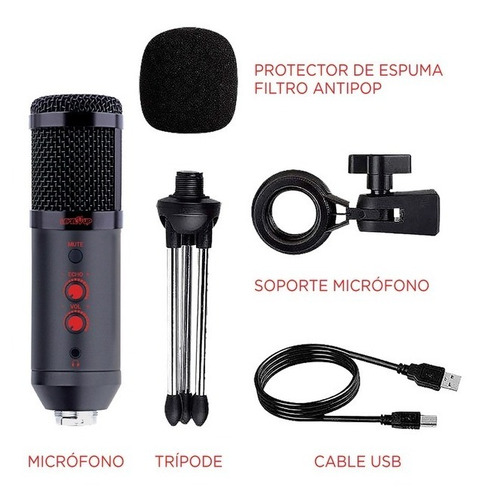 Imagen 2 de 10 de Microfono Condensador Cardioide Upcast Usb Gaming Streaming