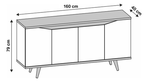 Balcão Buffet Grace 4 Portas Off White/Cedro Casa D