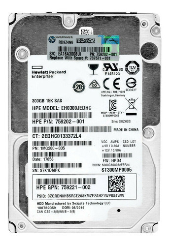 Hd Sas 300gb Hp Eh0300jedhc 2,5 Hp 759202-001 300gb 15k 128mb Sas-3 2.5