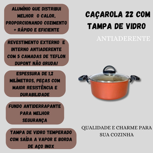 Caçarola 22 Cm Antiaderente Com Tampa De Vidro