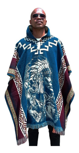 Imagen 2 de 10 de Maxiruana Poncho Hombre Lana Alpaca Urbana Ligera Con Capota