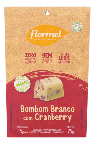 Bombom Branco com Cranberry Flormel Caixa 75g 5 Unidades