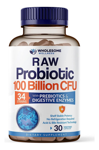 Raw Probióticos - Marca Wholesome - 100 Bill. Cfu -30 Caps.
