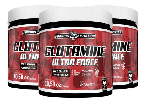 3x Glutamina Importada Ultra Force 300g