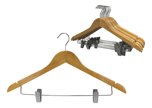 Imagen 1 de 5 de Perchas De Madera Con Broches Polleras Pantalones X 10 Unid