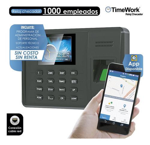 Timework Reloj Checador Biométrico, Usb Y Red, App Opcional Negro