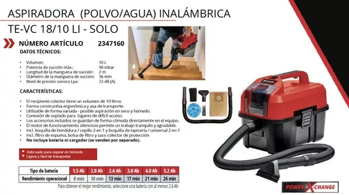 ASPIRADOR EINHELL TC-VC 18/10 LI-SOLO, SECO/HÚMEDO 2347160