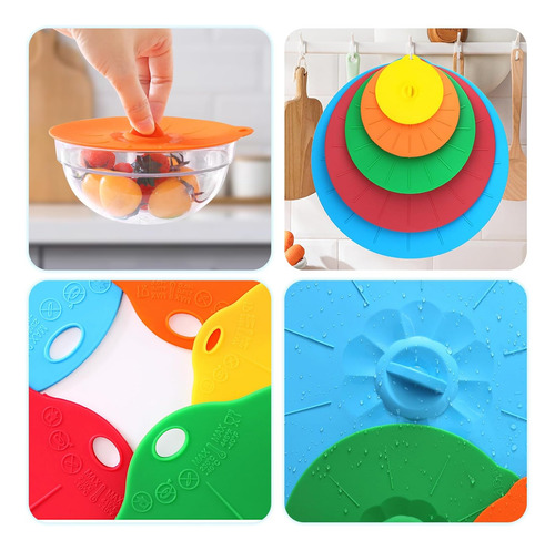 Tapas Reutilizables Herméticas De Silicona Flexible 5 Pzas