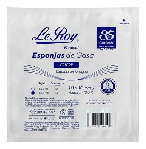 Esponja De Gasa Estéril Tejido 12 Capas De 10 X 10 Cm 12pz