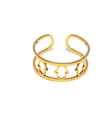 Anillo Acero Inoxidable Dorado Mano Fatima Medida Ajustable