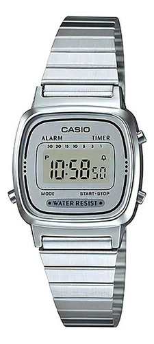 Reloj plateado digital vintage Casio Mini La670wa7df para mujer