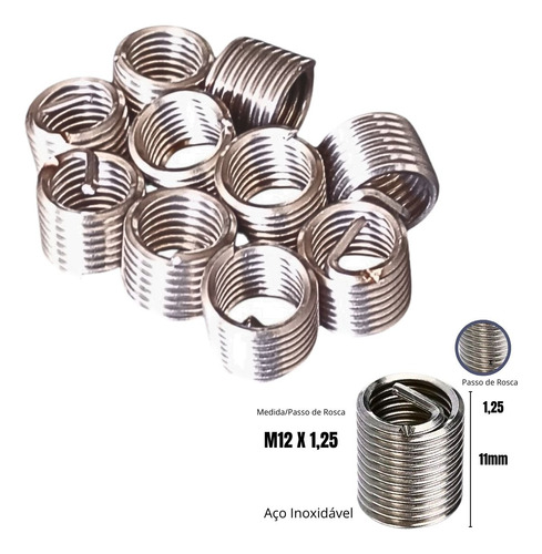 Kit Macho M12 X 1,25mm Com 10 Roscas Postiças Helicoil Aço