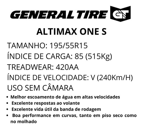 Pneu General Tire Aro 15 195/55r15 85v Altimax One S