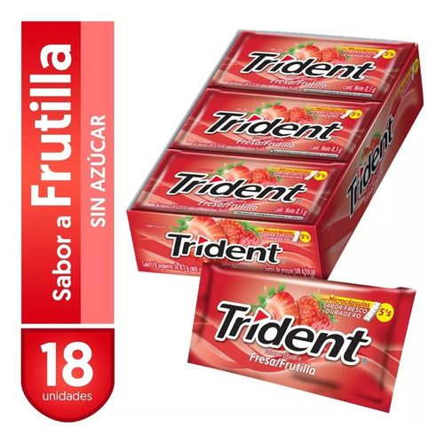 Chicle Trident® Sabor Frutilla Sin Azucar Pack 18 Unidades