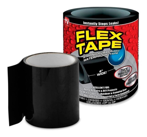 Cinta Impermeable Flex Tape Rollo De 1.5 Metros Negro #va