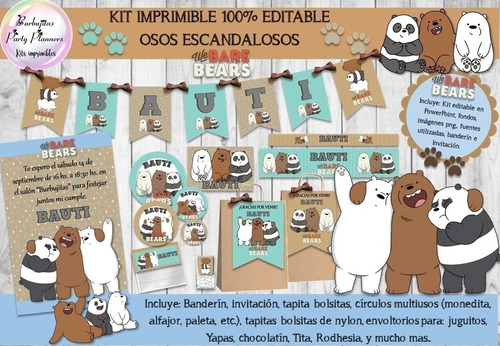 Kit Imprimible Candy Bar Osos Escandalosos 100% Editable