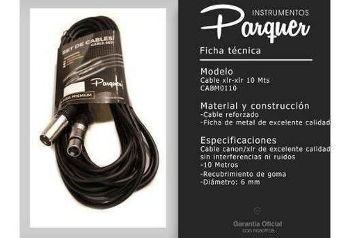 Imagen 2 de 9 de Cable Canon / Xlr Parquer Micrófono 10 Metros Ficha Cuotas