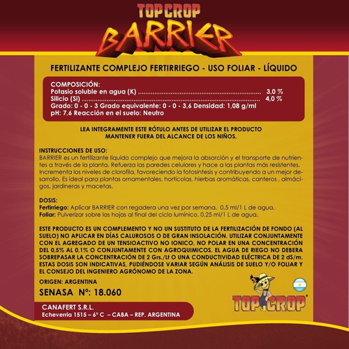 Imagen 2 de 5 de Top Barrier Top Crop Bioprotector 250 Ml Silicato De Potasio
