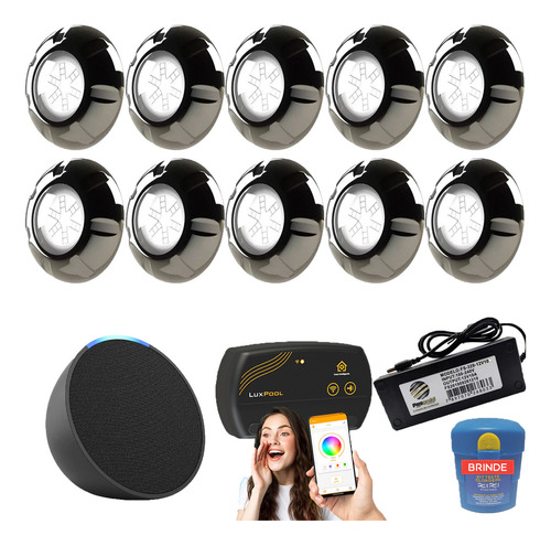 Kit Led Piscina 160m² 10 Leds Inox 9w + Smart Lux + Alexa