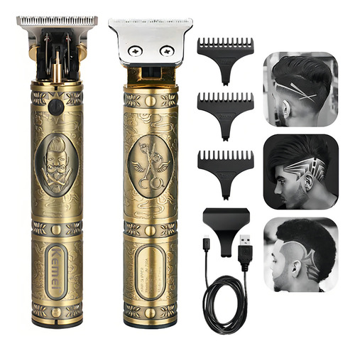 Maquina Cortar Cabelo Kemei Acabamento Perfeito Dourada