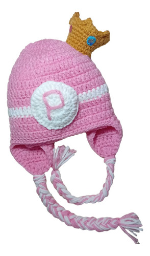 Gorro Princesa Peach Tejido A Mano .crochet Mario Bross Hnos