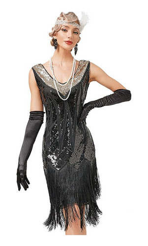 Vintage Gatsby Cocktail Ball Vestido Con Flecos Lentejuelas