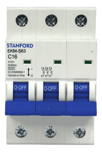 Interruptor Automático 3x16a 6ka Curva C Stanford