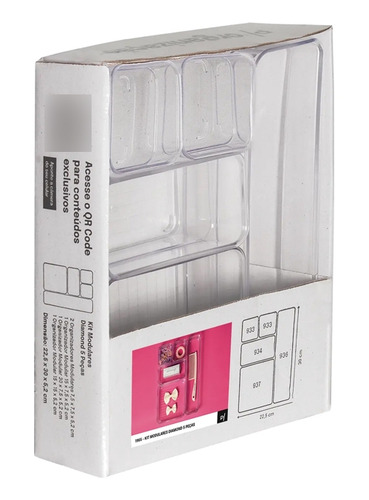 Kit 05 Organizadores Modular Multiuso Para Gavetas E Armário Cor Transparente