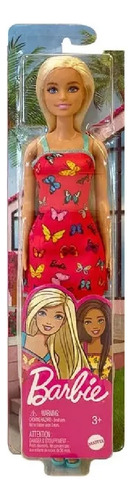 Barbie Basica Vestido Coral Muñeca Articulada Mattel