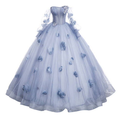 Vestidos De Quinceañera  Azul Mangas Desmontables Barato Bbb