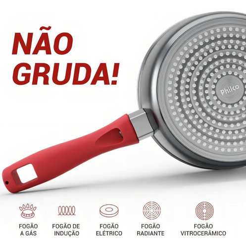 Panela Philco Ppn22a Com Tampa De Vidro 3l 22cm Cinza/vermelho