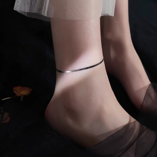 Imagen 7 de 10 de Tobillera Panza Víbora Plana Pulsera Pie Mujer Acero Plata