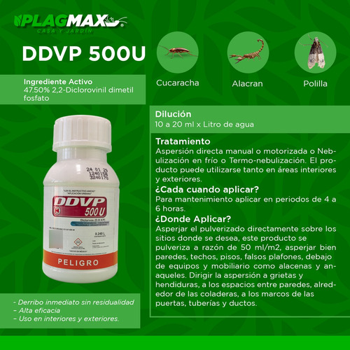 Ddvp 500u 240ml Veneno Insecticida Cucaracha Alacrán 2piezas