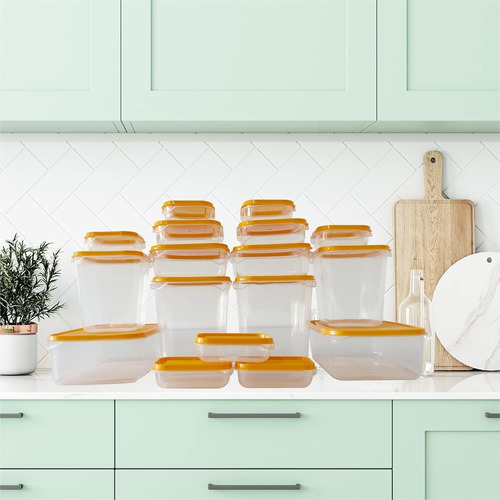 Set 17 Tuppers Contenedores De Alimentos Multitamaño Colores Naranja