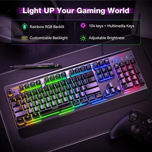 Teclado Inalámbrico Para Juegos Tecknet, Whisper Quiet, Negr